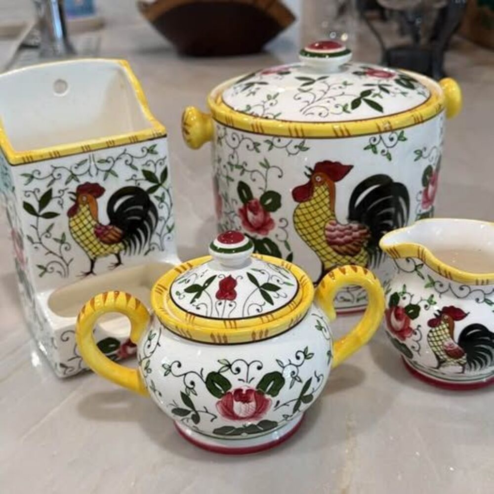 4-Piece Ceramic Rooster Kitchen Set